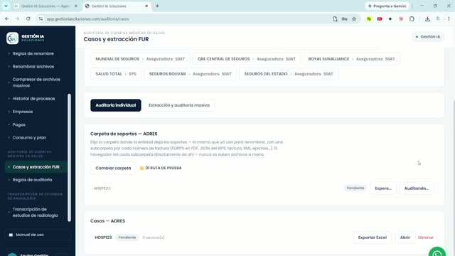 Módulo Auditoría ADRES / SOAT con IA en funcionamiento