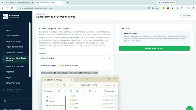 Módulo Compresor de archivos masivos en funcionamiento